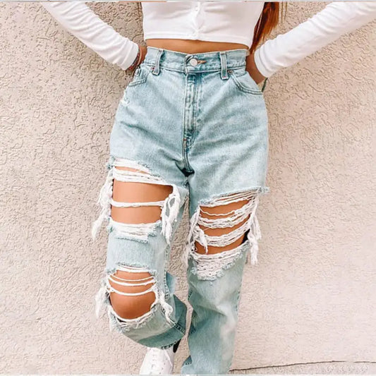 Fashionable Ripped Denim Pants for Women