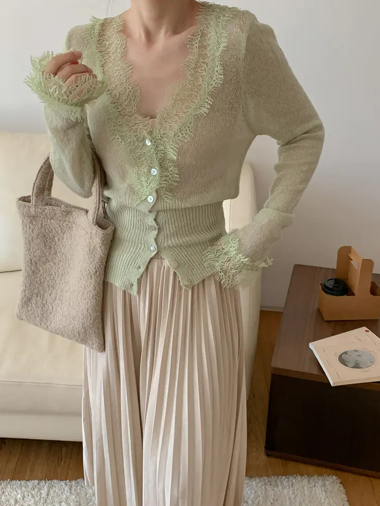 Chic Vintage Lace Knitted Cardigan Sweater for Women
