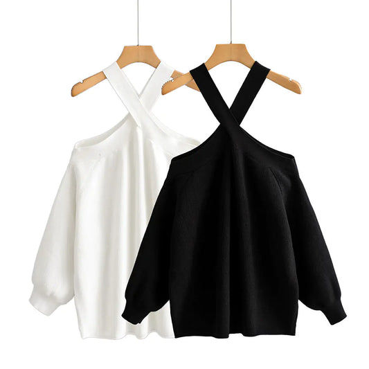 2019 Women's Loose Knit Sweater with Shoulder Cutouts