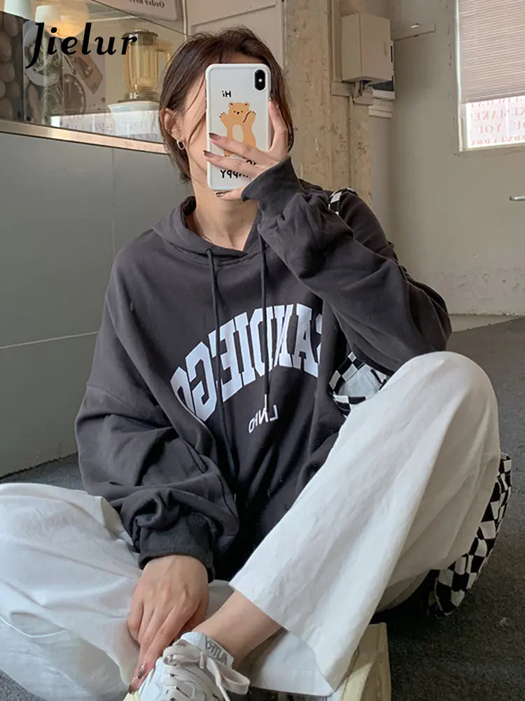 Jielur Autumn Contrast Color Slim Hoodies for Women