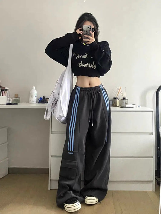 Retro Wide Leg Sports Pants for Women