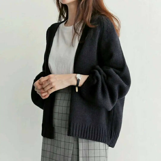 Loose-Fit Short Knit Cardigan Sweater for Women