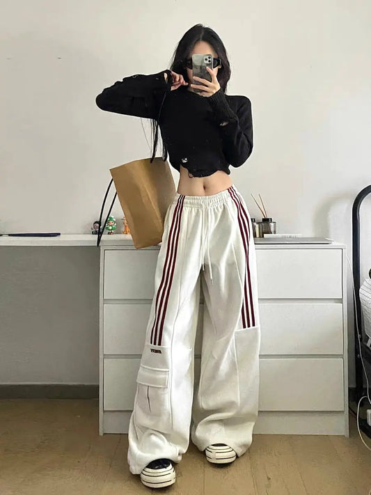Retro Wide Leg Sports Pants for Women