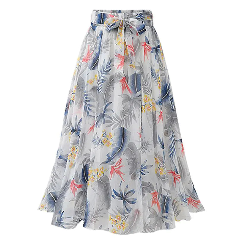 Bohemian Floral Printed Chiffon Mid-Length Skirt