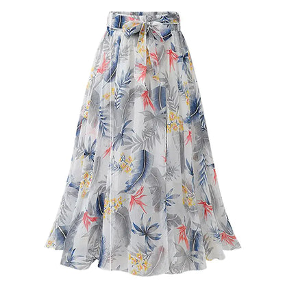 Bohemian Floral Printed Chiffon Mid-Length Skirt