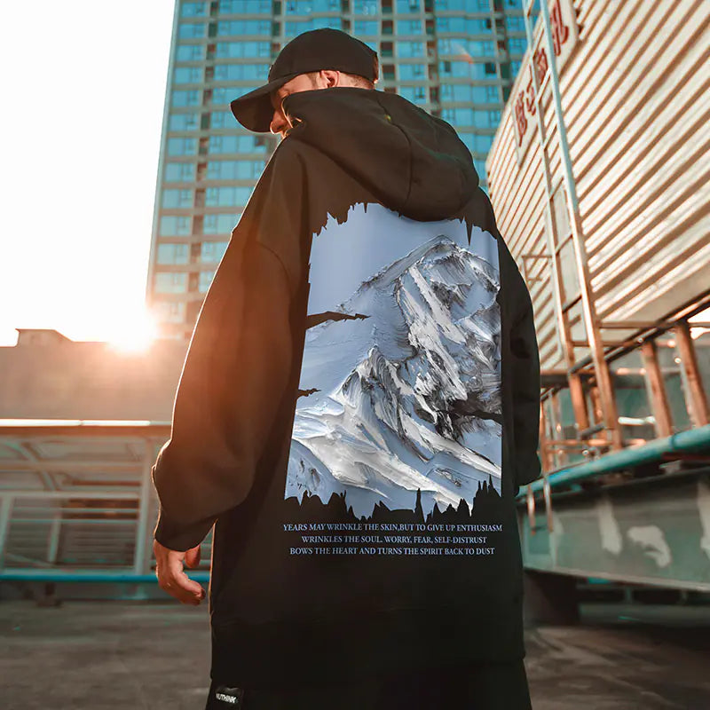 Autumn Snow Mountain Graphic Oversized Hoodie for Men