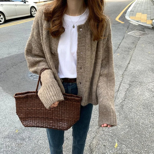 Elegant Vintage Knit Cardigan for Women - Autumn Fashion