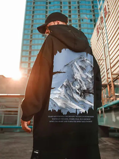 Autumn Snow Mountain Graphic Oversized Hoodie for Men