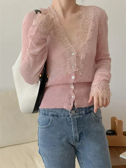 Chic Vintage Lace Knitted Cardigan Sweater for Women