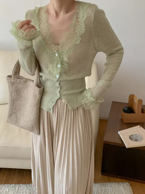 Chic Vintage Lace Knitted Cardigan Sweater for Women