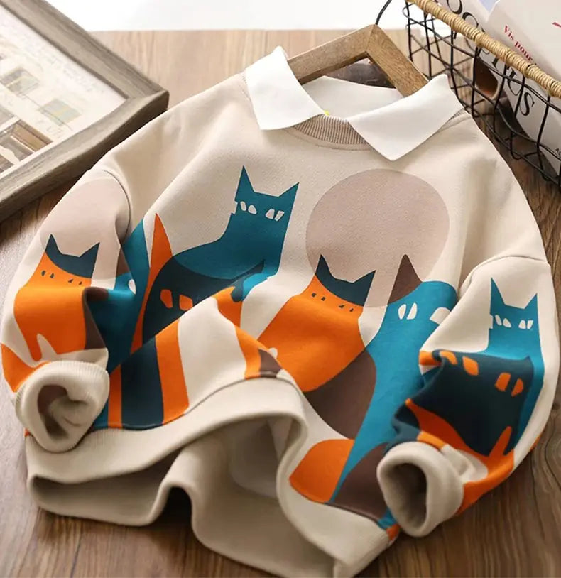 Boys Cartoon Hoodies Long Sleeve Sports Top for Kids