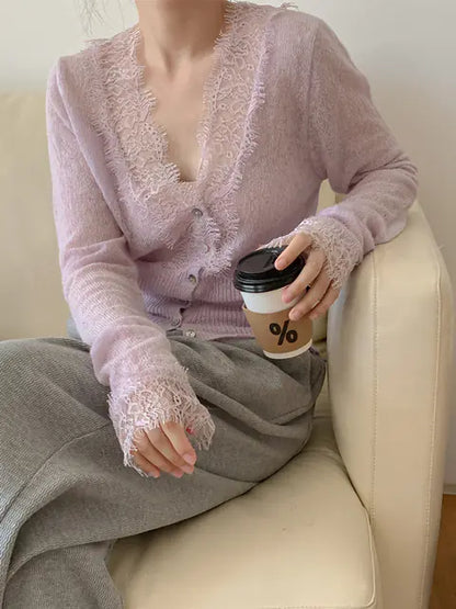 Chic Vintage Lace Knitted Cardigan Sweater for Women