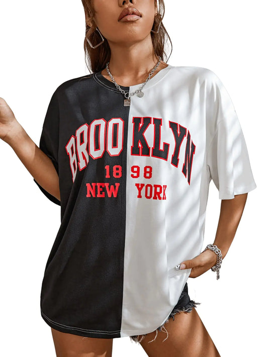 Womens Oversized Graphic Tees Letter Casual Summer Tops Short Sleeve .