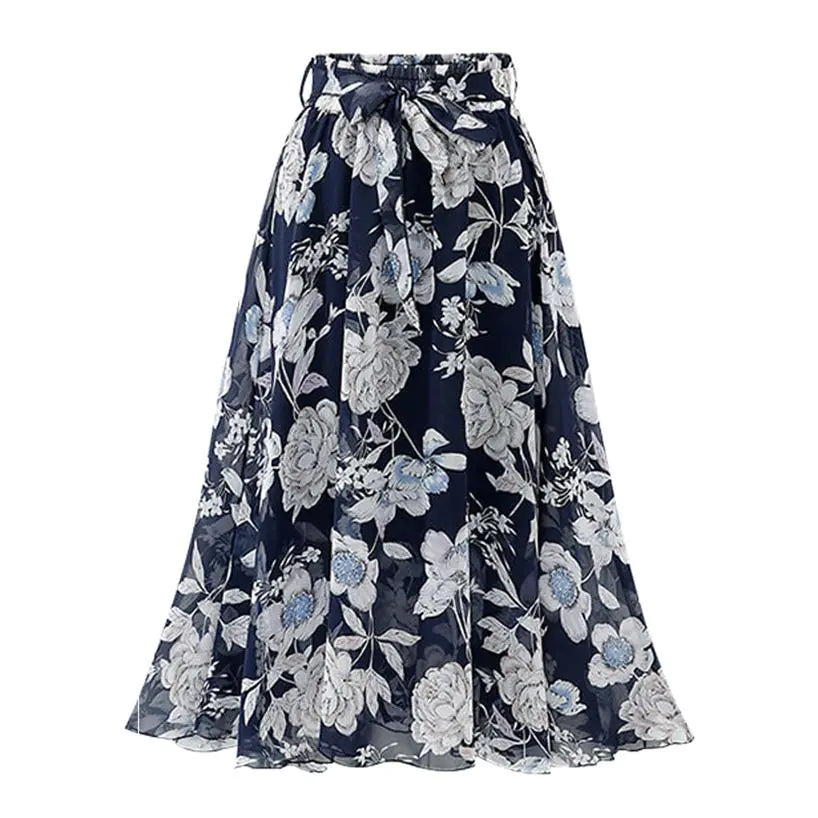Bohemian Floral Printed Chiffon Mid-Length Skirt