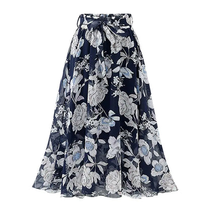 Bohemian Floral Printed Chiffon Mid-Length Skirt