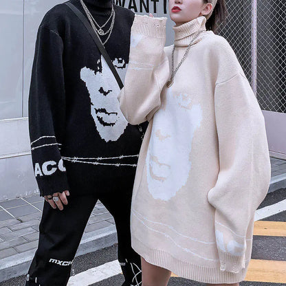 Oversized High Neck Knit Sweater for Men