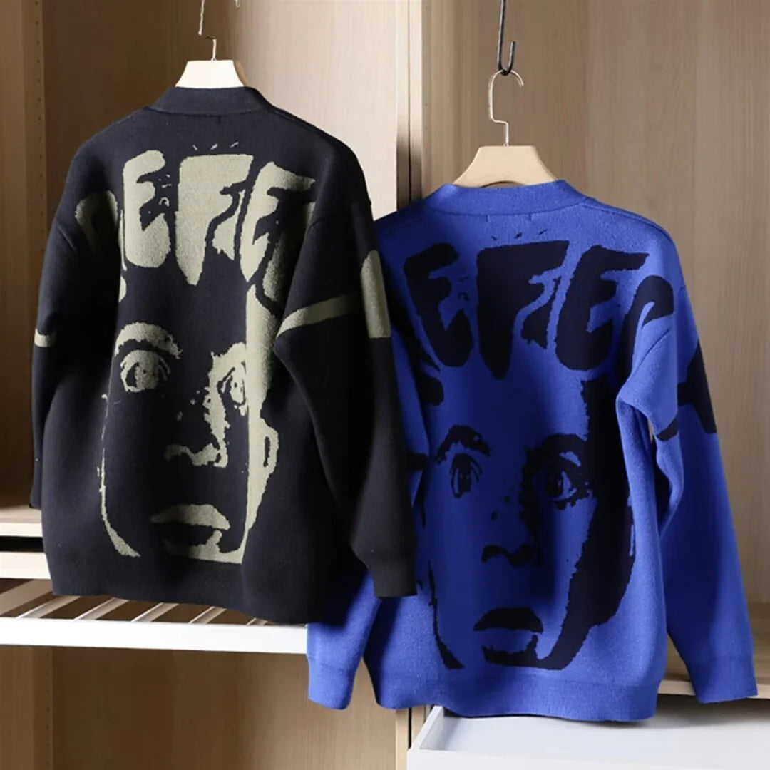 Oversized Round Neck Knit Sweater for Men