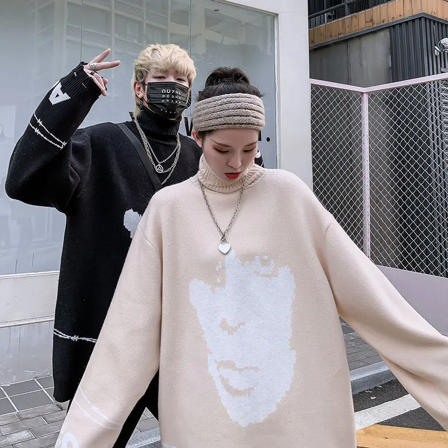 Oversized High Neck Knit Sweater for Men