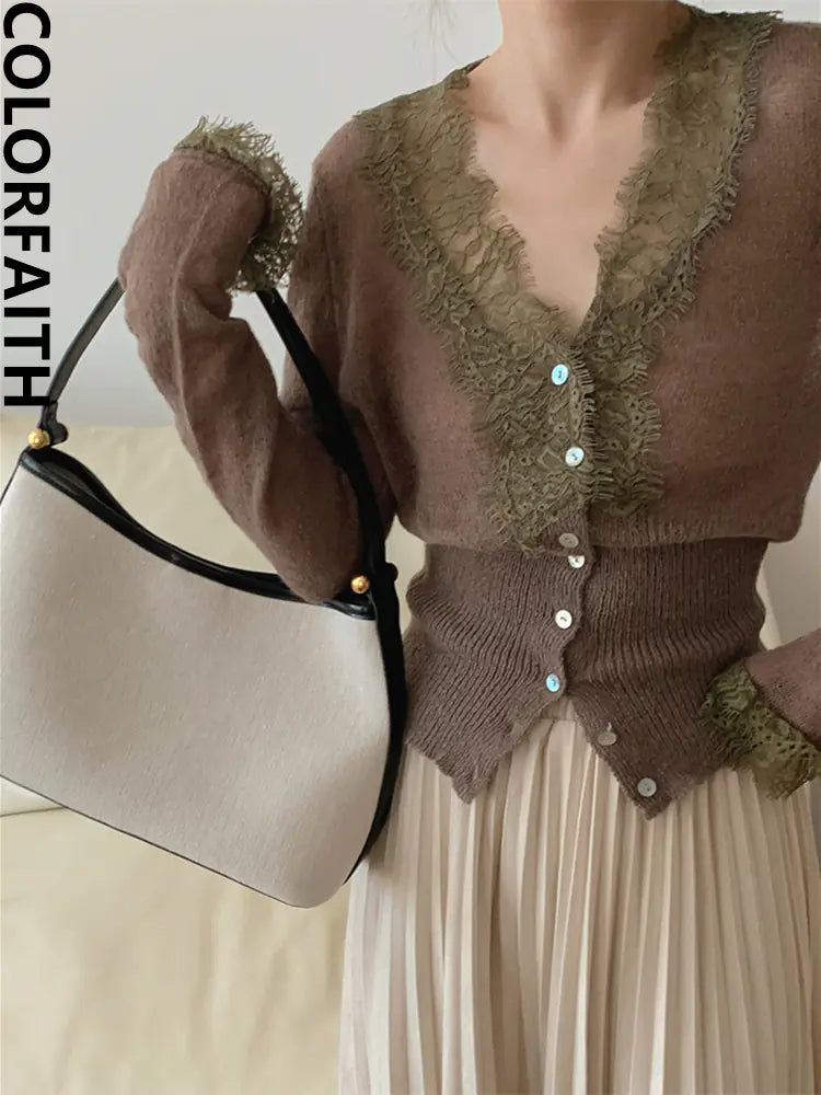 Chic Vintage Lace Knitted Cardigan Sweater for Women