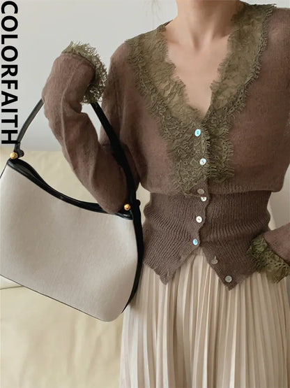 Chic Vintage Lace Knitted Cardigan Sweater for Women