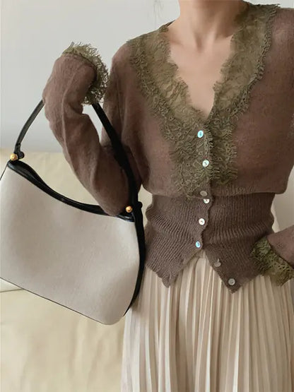 Chic Vintage Lace Knitted Cardigan Sweater for Women