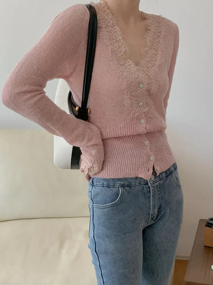 Chic Vintage Lace Knitted Cardigan Sweater for Women