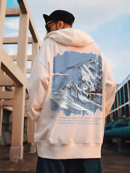 Autumn Snow Mountain Graphic Oversized Hoodie for Men