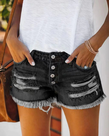 Fringed Denim Hot Pants for Women