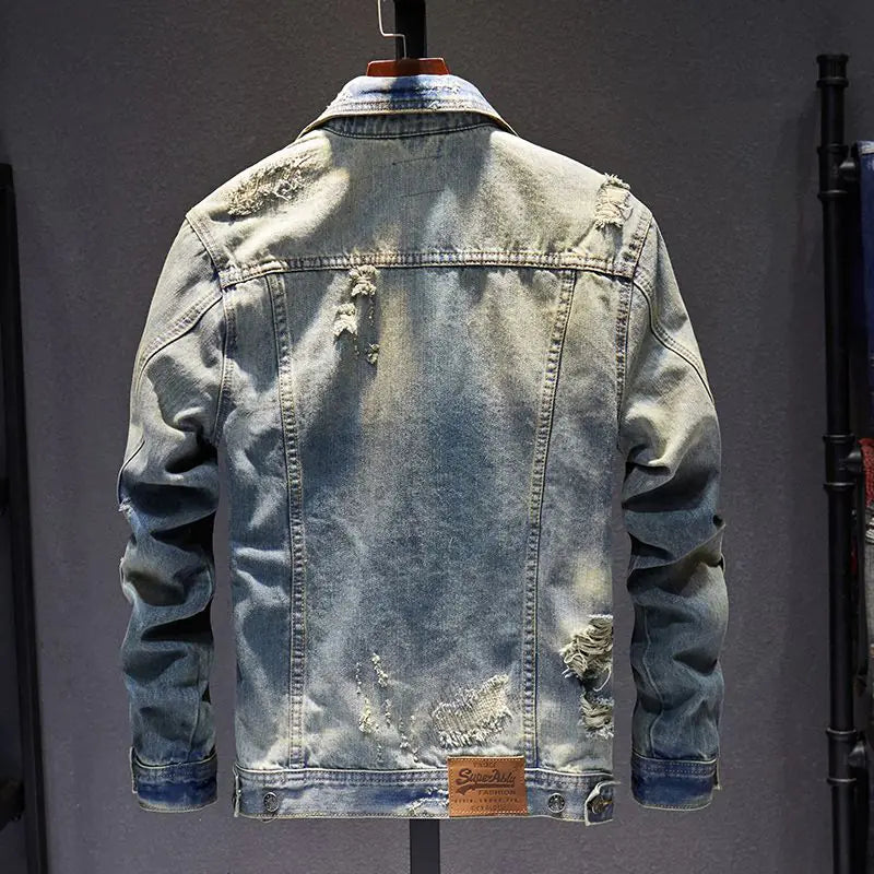 2023 Oversized Distressed Denim Jacket for Men