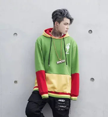 Fleece Hoodie for Men, Oversized Color Block Jacket