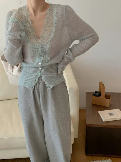 Chic Vintage Lace Knitted Cardigan Sweater for Women