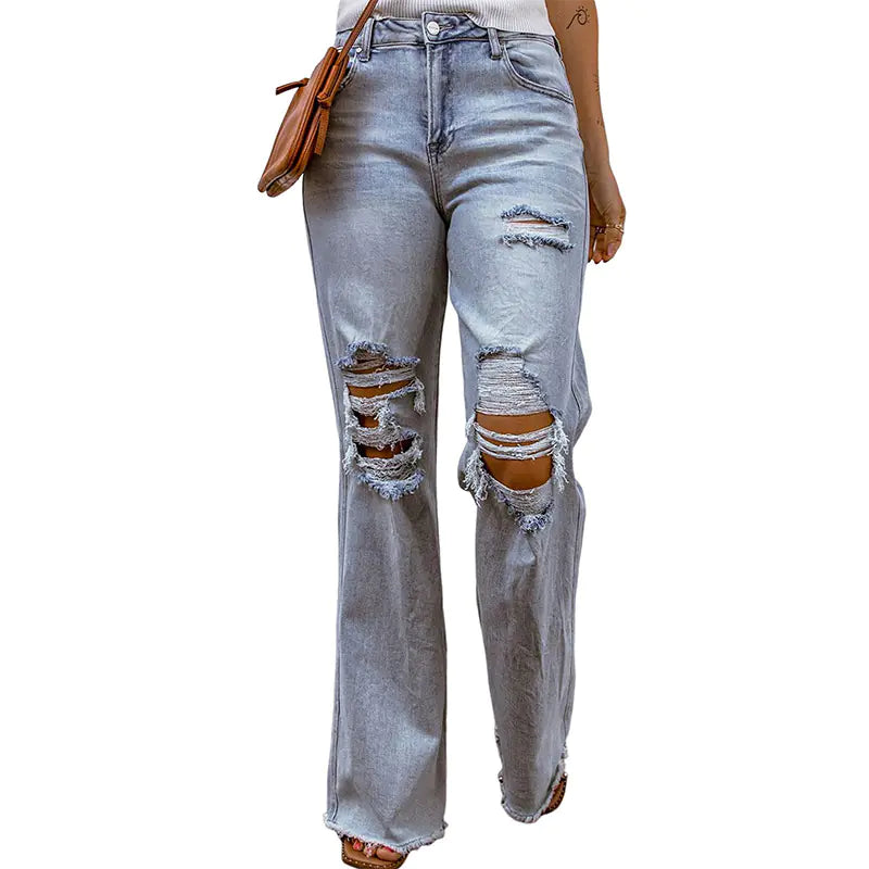 Ripped Wide-Leg Cropped Pants for Women