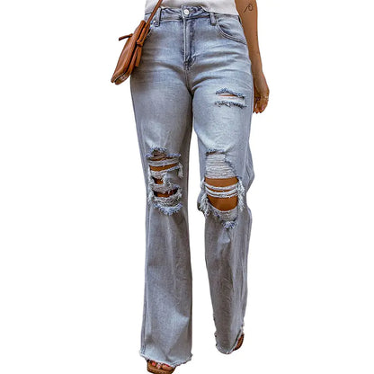 Ripped Wide-Leg Cropped Pants for Women