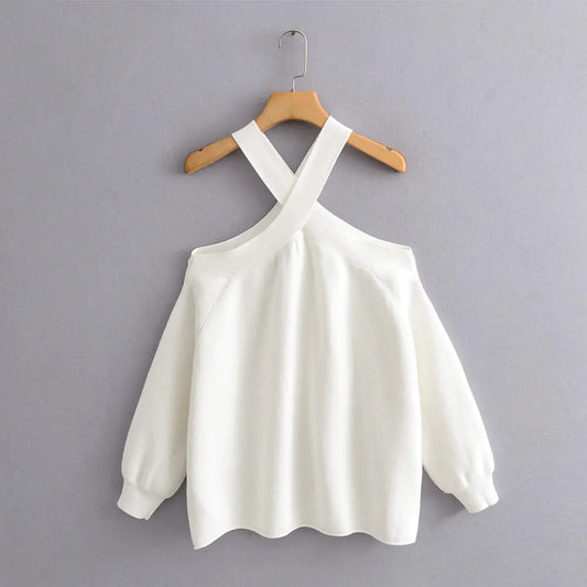 2019 Women's Loose Knit Sweater with Shoulder Cutouts