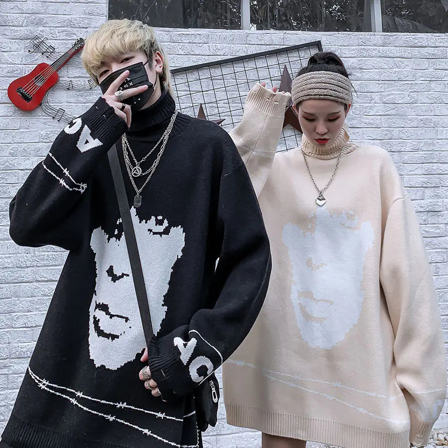 Oversized High Neck Knit Sweater for Men