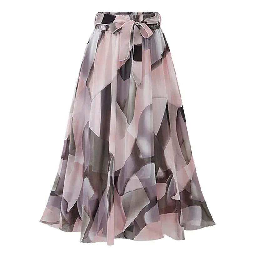 Bohemian Floral Printed Chiffon Mid-Length Skirt
