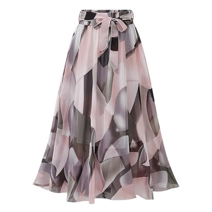 Bohemian Floral Printed Chiffon Mid-Length Skirt