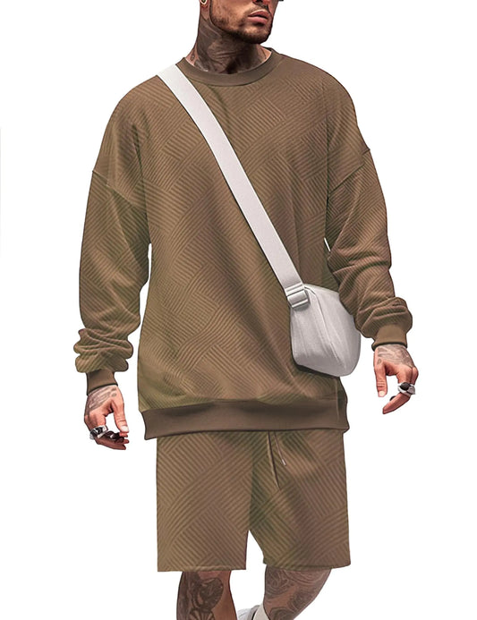 short sets for Men 2 Piece Outfits waffle shirts  oversized sweatshirt