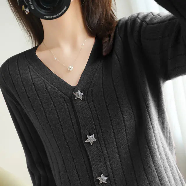 Women's Cashmere Solid Color Slim Knit Cardigan Sweater