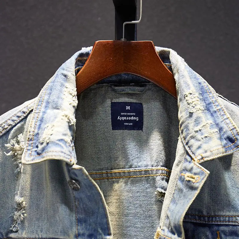 2023 Oversized Distressed Denim Jacket for Men